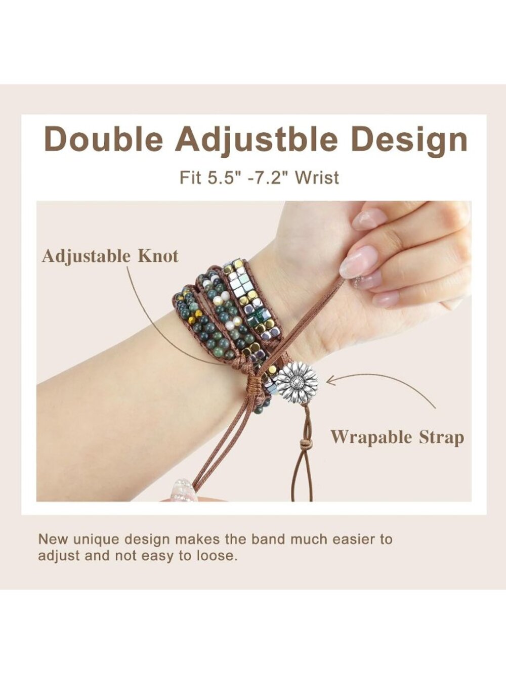 Women's Green Boho Beaded Band Compatible with Apple Stones Bracelet Watches - Picture 6 of 6